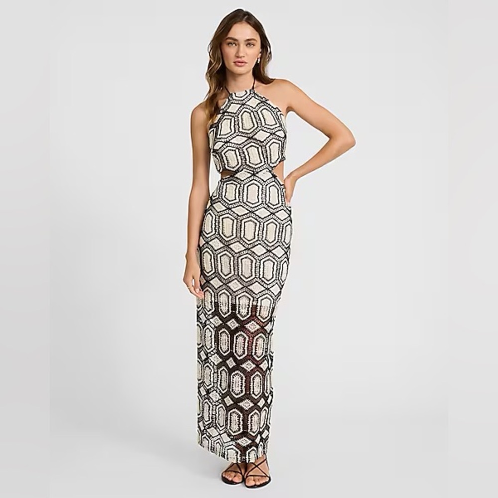 NWT - Crochet Halter Cutout Open Back Maxi